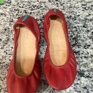 Tieks Red Leather Ballet Flats with Teal Tab